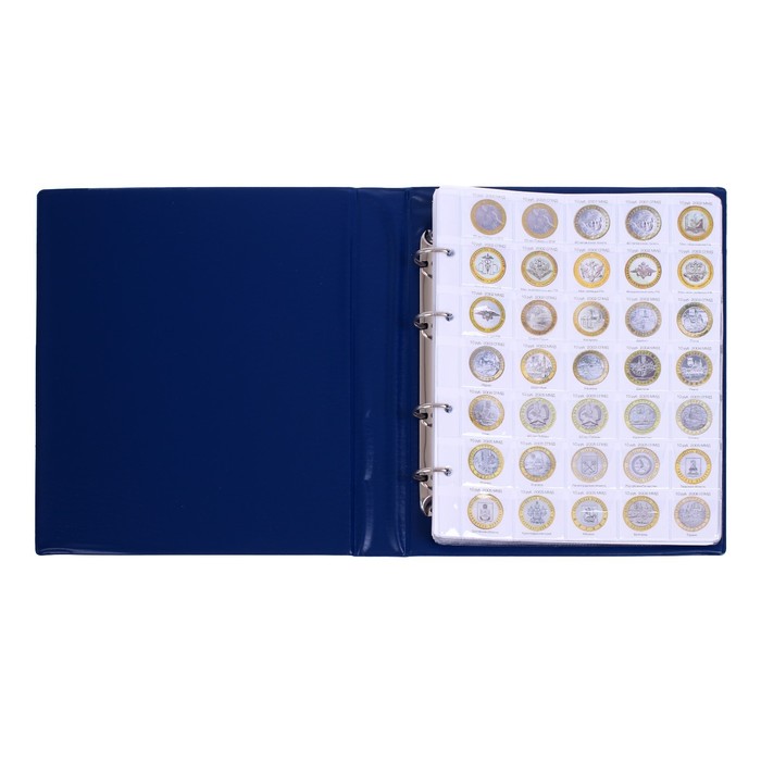 Альбом для монет на кольцах 225 х 265 мм Calligrata, «Памятные монеты РФ», обложка ПВХ, 9 листов и 9 цветных картонных вставок, МИКС