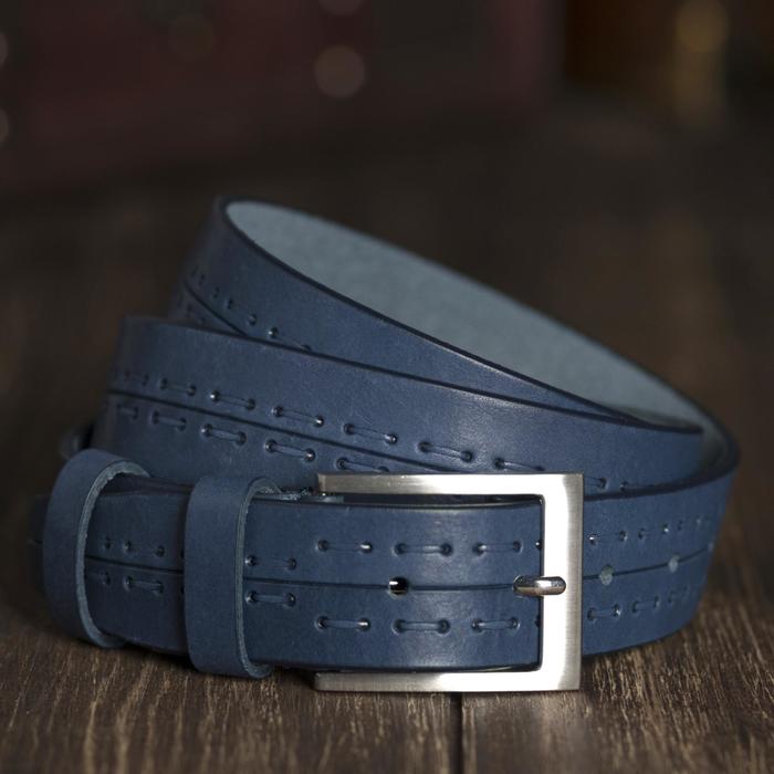 Ремень мужской, ширина 3,4 см, с рисунком, винт, пряжка металл, цвет синий