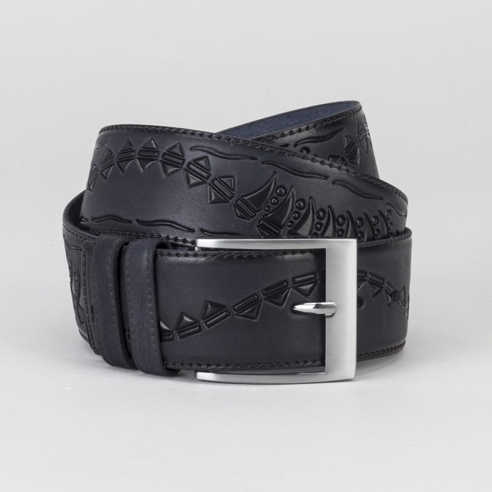 Ремень мужской, ширина 4 см, с рисунком, винт, пряжка металл, цвет синий