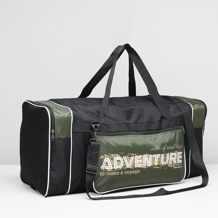 Сумка спортивная на молнии "Модуль", 1 отдел, 3 наружных кармана, цвет чёрный/зелёный