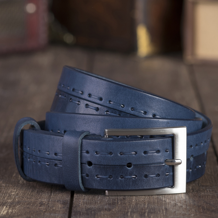 Ремень мужской, ширина 3,4 см, с рисунком, винт, пряжка металл, цвет синий