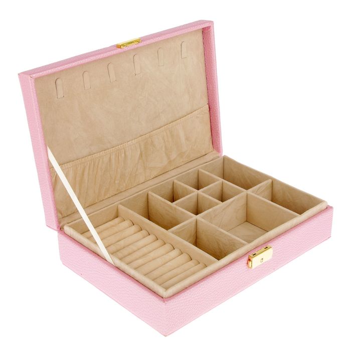 Шкатулка кожзам для украшений "Ярко-розовая" 7,5х28х19 см