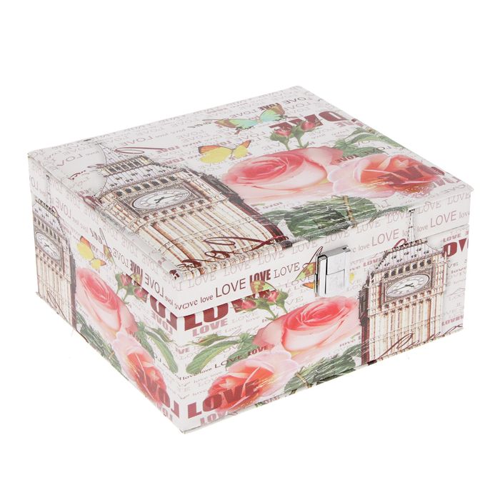 Шкатулка кожзам под часы 1 отделение и бижутерию "Биг-бен с розами" 11х22х20 см