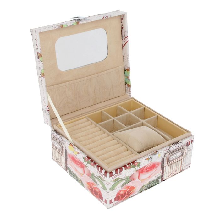 Шкатулка кожзам под часы 1 отделение и бижутерию "Биг-бен с розами" 11х22х20 см