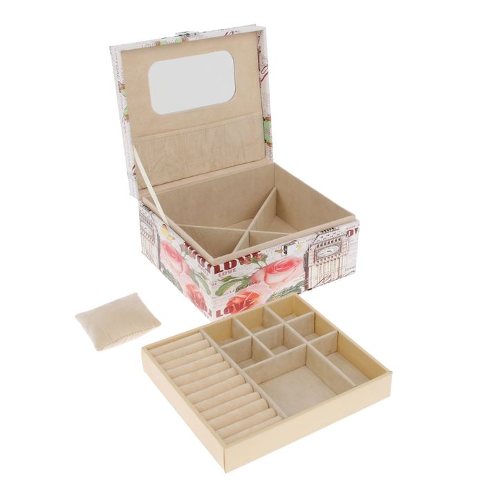 Шкатулка кожзам под часы 1 отделение и бижутерию "Биг-бен с розами" 11х22х20 см