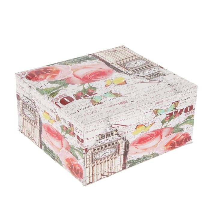 Шкатулка кожзам под часы 1 отделение и бижутерию "Биг-бен с розами" 11х22х20 см