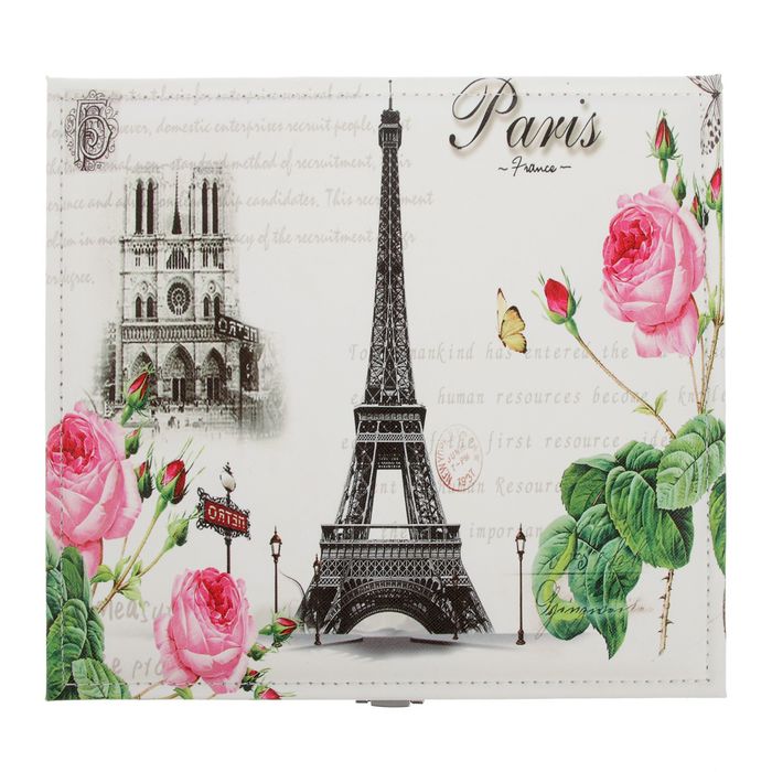 Шкатулка кожзам под часы 1 отделение и бижутерию "Эйфелева башня в розах" 11х22х20 см