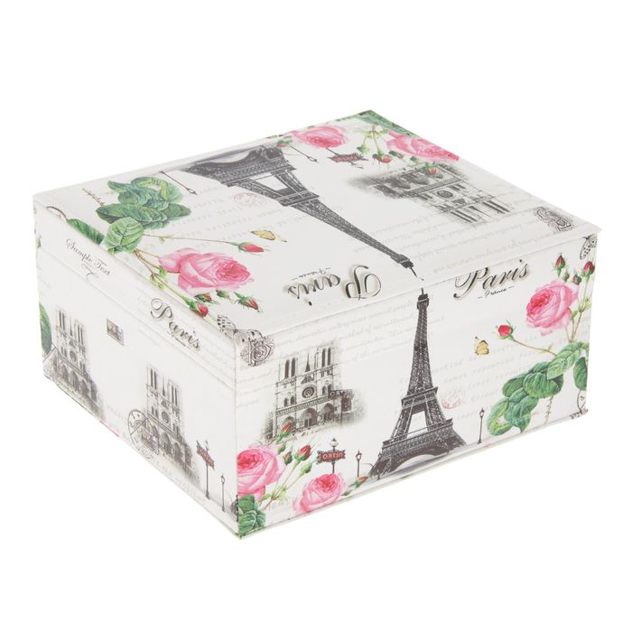 Шкатулка кожзам под часы 1 отделение и бижутерию "Эйфелева башня в розах" 11х22х20 см