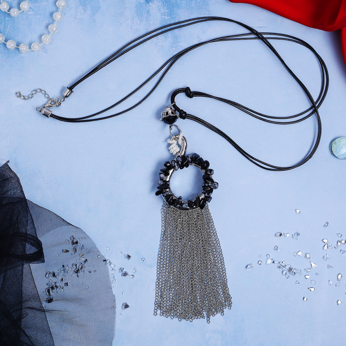 Кулон "Круг" с кистью, цвет чёрно-белый в серебре, 70см