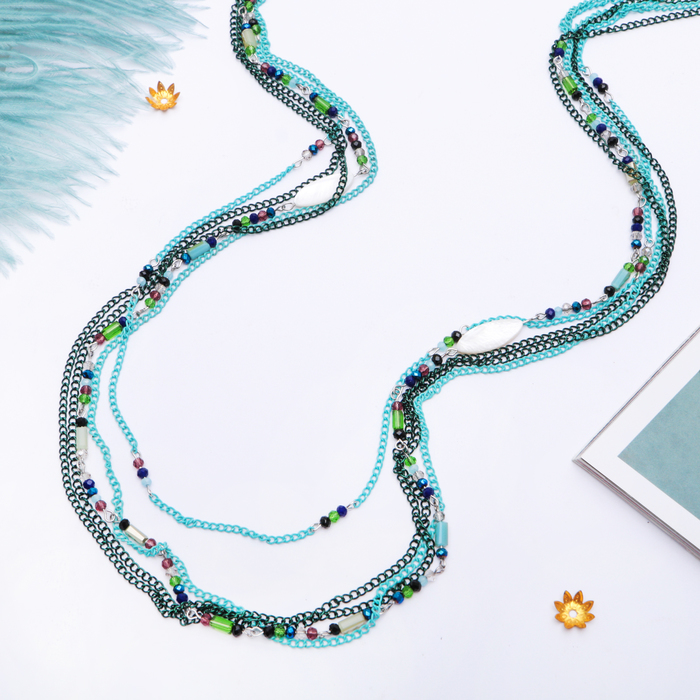 Бусы 6 ярусов "Утончённость", цвет голубо-морской, 100см