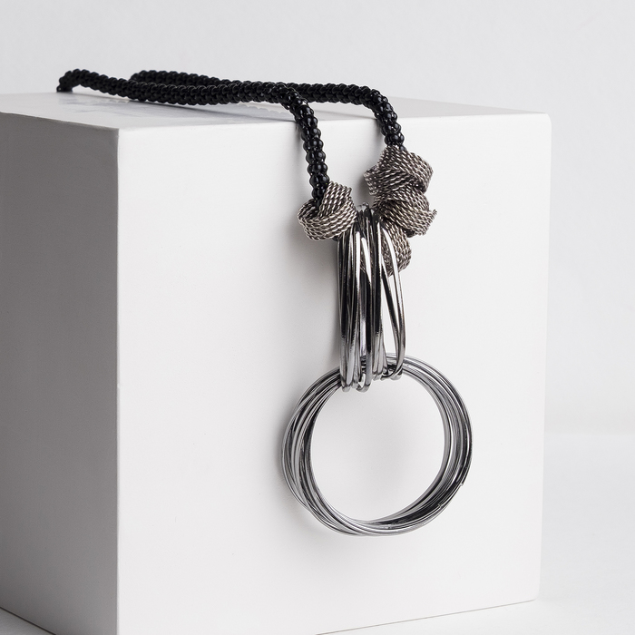 Кулон "Круги", серый металл, 45см