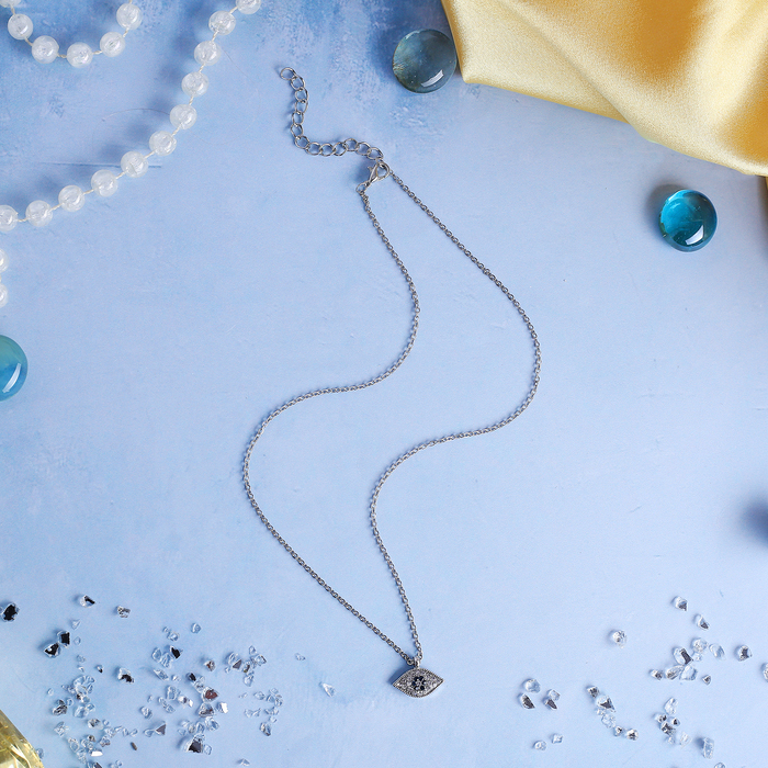 Кулон-оберег "Глазик" с цветочком, цвет бело-голубой в серебре, 40см