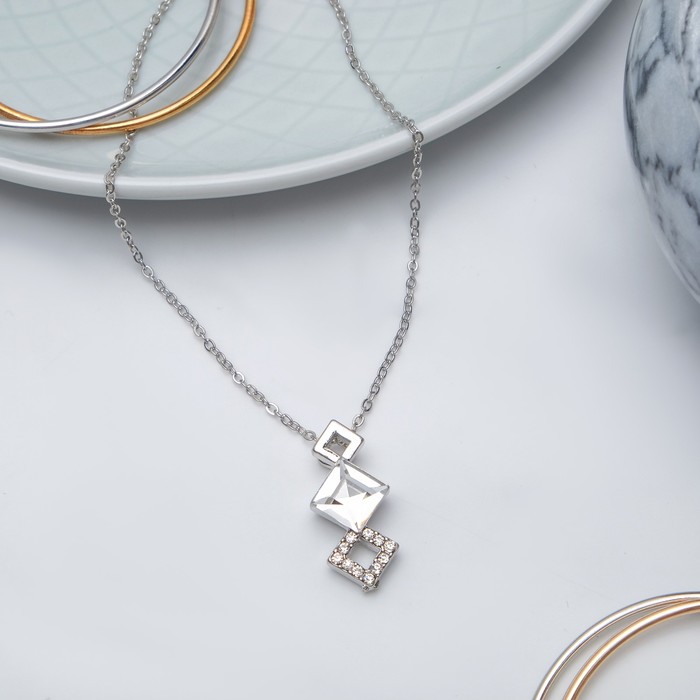 Кулон "Ромбы" трио, цвет белый в серебре, 40см