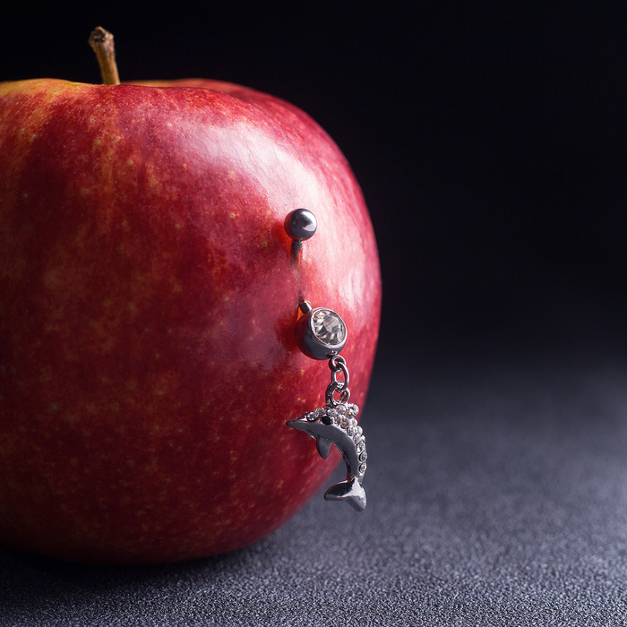 Пирсинг в пупок "Дельфин" цвет белый в серебре, фас 6 шт