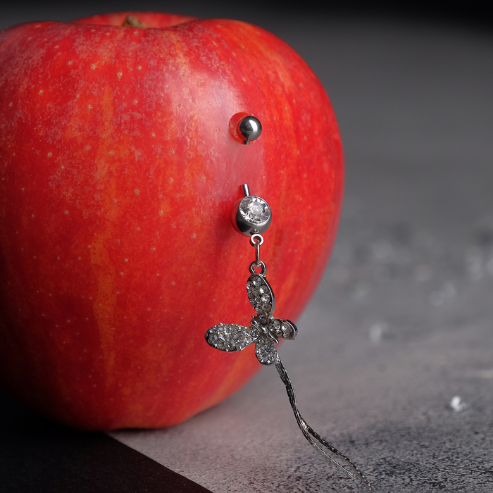 Пирсинг в пупок "Бабочка с ниточками" цвет белый в серебре, фас 6 шт