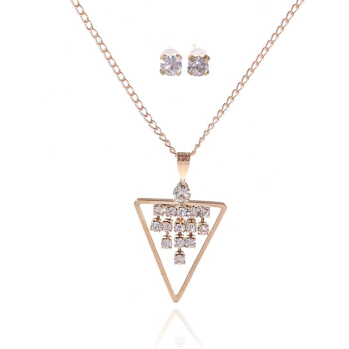 Гарнитур 2 предмета: серьги, кулон "Невесомость", треугольник, цвет белый в золоте, 45см