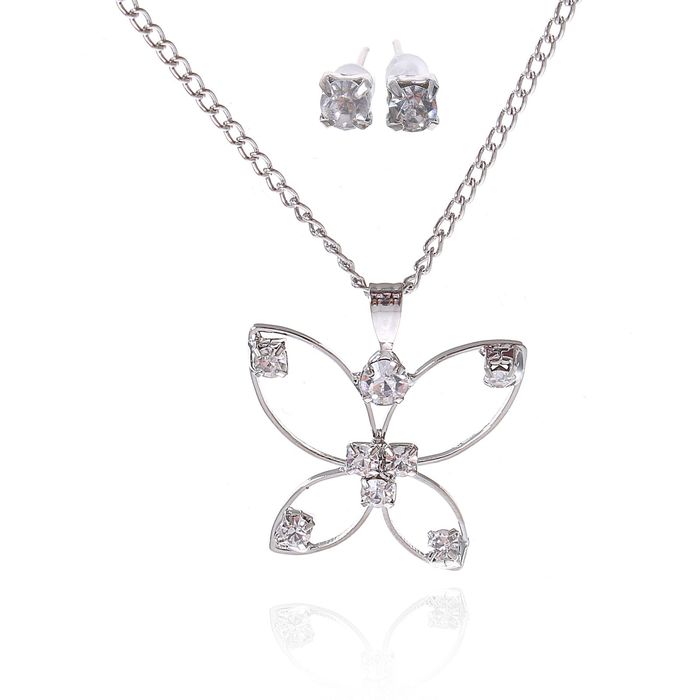 Гарнитур 2 предмета: серьги, кулон "Невесомость", бабочка, цвет белый в серебре