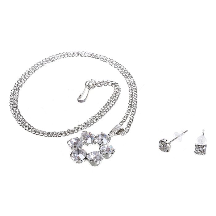 Гарнитур 2 предмета: серьги, кулон "Невесомость", цветок, цвет белый в серебре