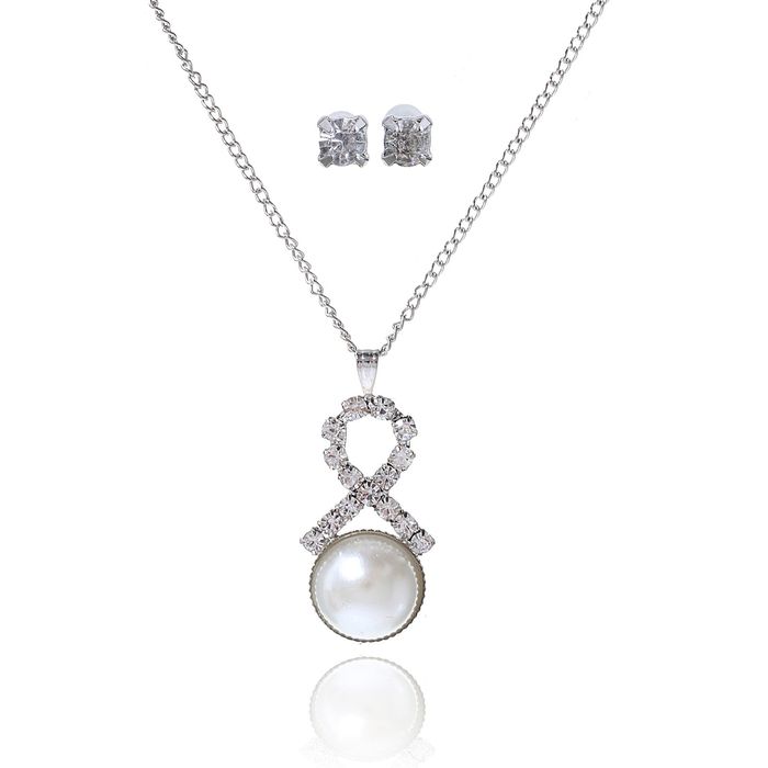 Гарнитур 2 предмета: серьги, кулон "Невесомость", бесконечность, цвет белый в серебре