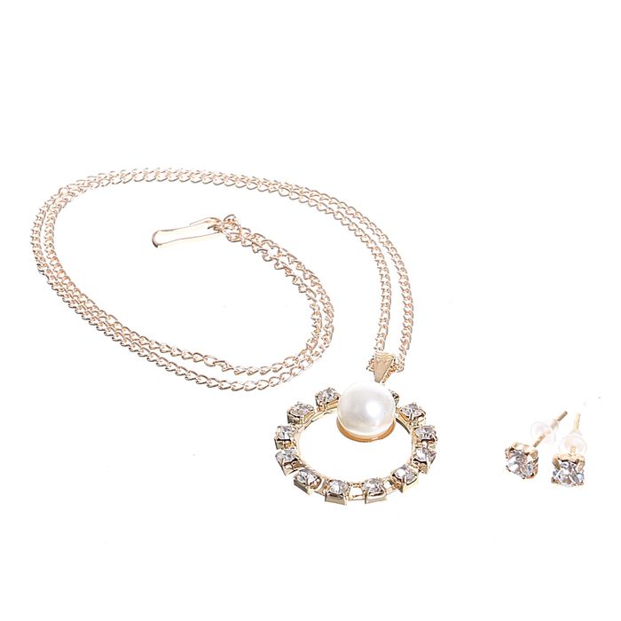 Гарнитур 2 предмета: серьги, кулон "Невесомость", круг с бусиной, цвет белый в золоте, 45см