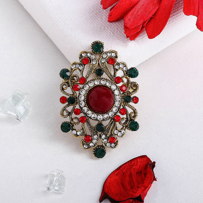 Брошь "Великолепный век" узор, цветная в черненом золоте