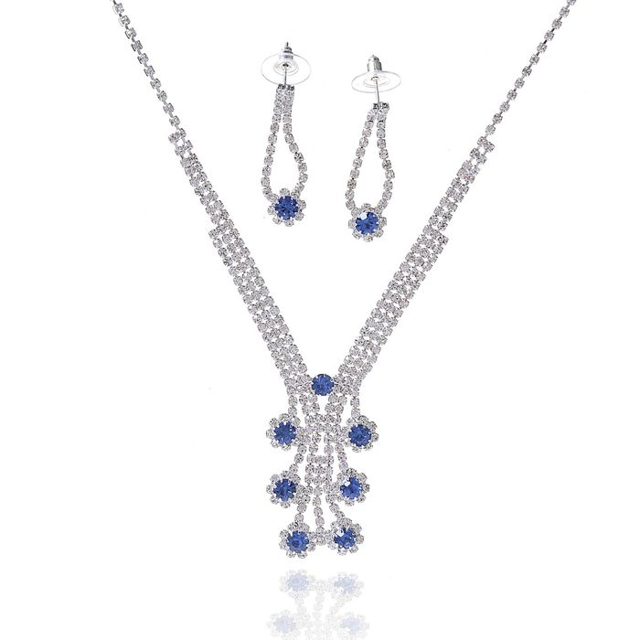 Набор 2 предмета: серьги, колье "Сияние вечера" капли, цвет бело-голубой в серебре