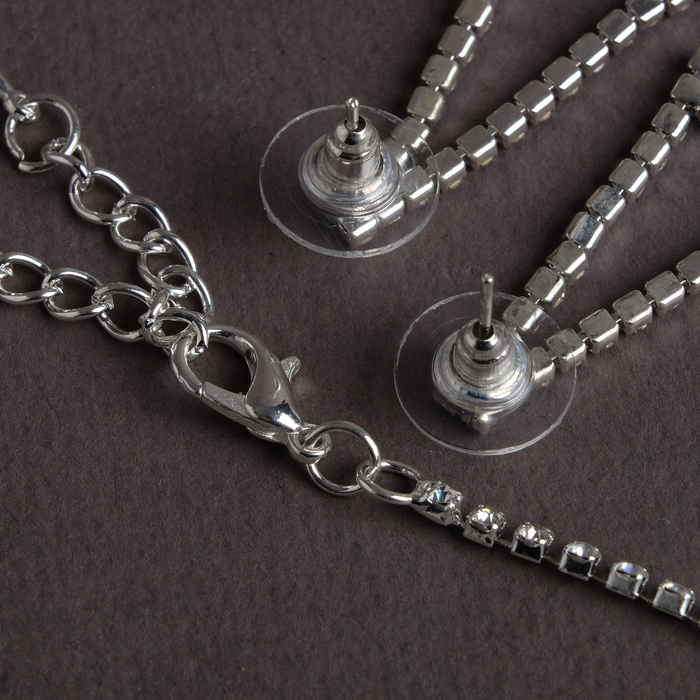 Набор 2 предмета: серьги, колье "Сияние вечера", цвет бело-красный в серебре