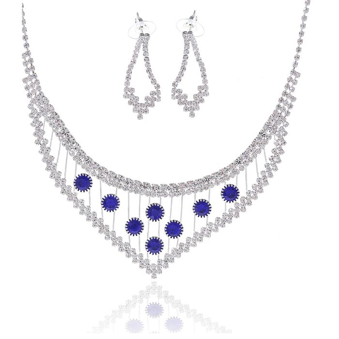 Набор 2 предмета: серьги, колье "Сияние вечера", цвет бело-синий в серебре