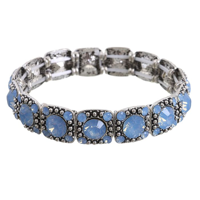 Браслет ассорти "Стиль" квадраты, цвет голубой в чернёном серебре