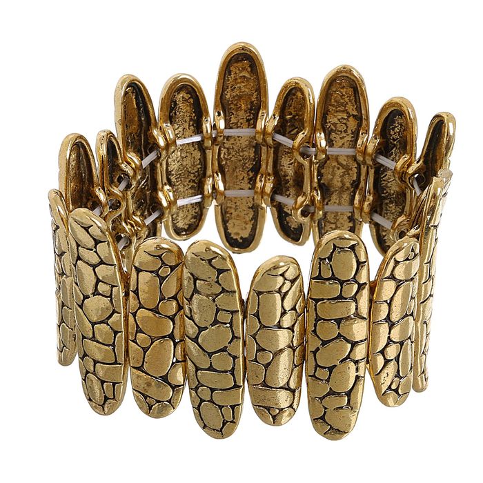 Браслет металл "Рельеф" овалы, цвет чернёное золото