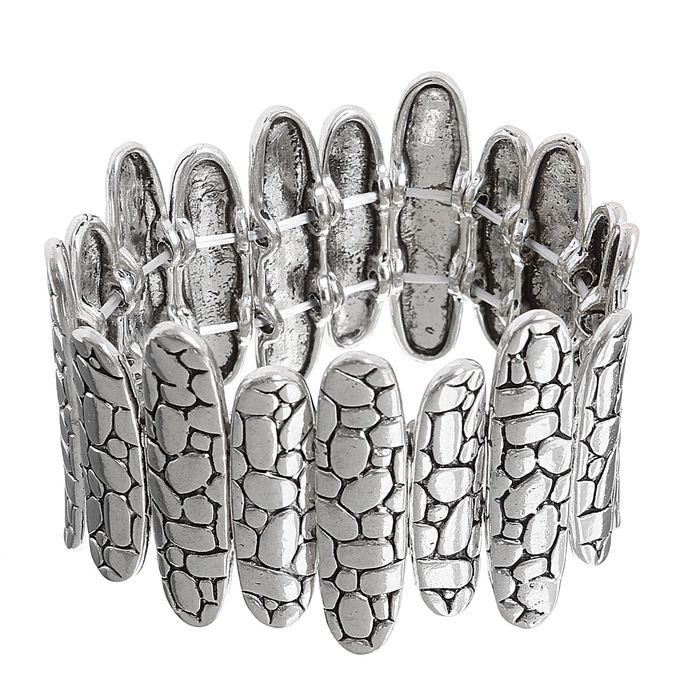 Браслет металл "Рельеф" овалы, цвет чернёное серебро