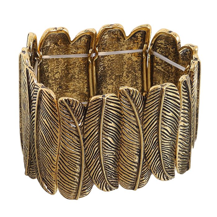 Браслет металл "Рельеф" перо, цвет чернёное золото
