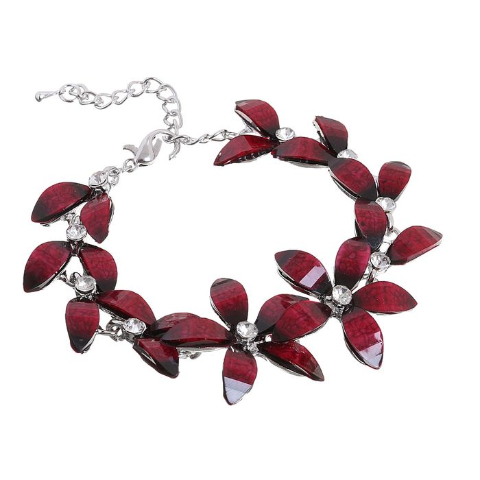 Браслет ассорти "Цветение", цвет малиновый в серебре