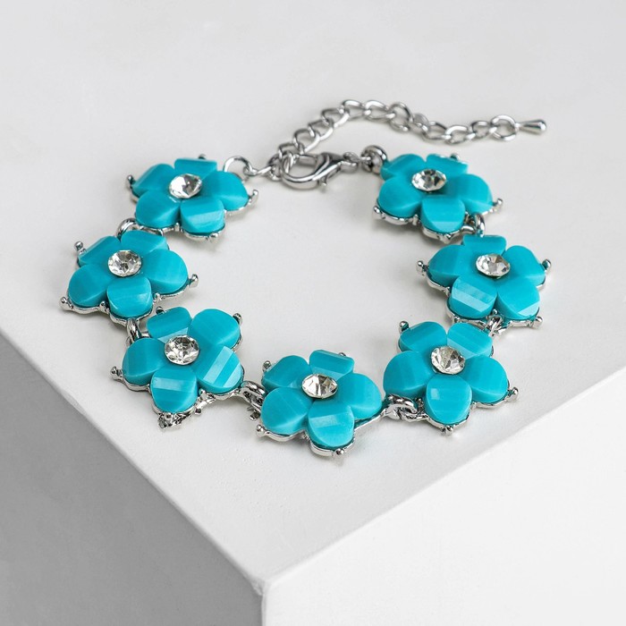 Браслет ассорти "Цветение" ромашки, цвет голубой в серебре