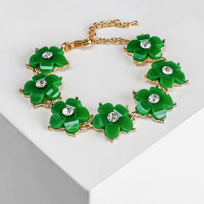 Браслет ассорти "Цветение" ромашки, цвет зелёный в золоте