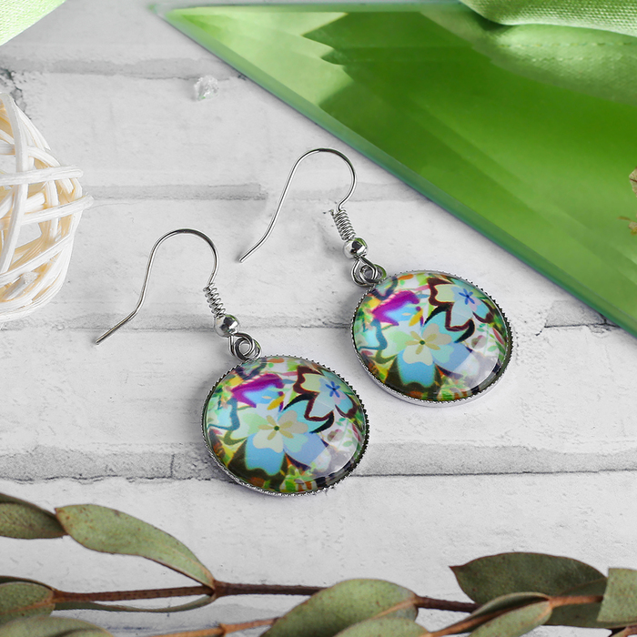 Серьги из стекла Candy цветочный букет, цветные в серебре