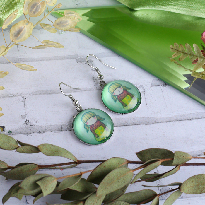 Серьги из стекла Candy девочка, цветные в серебре