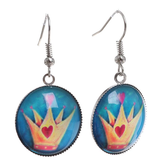 Серьги из стекла Candy корона, цвет сине-жёлтый в серебре