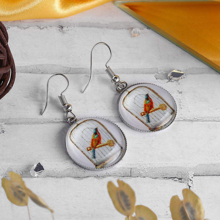 Серьги из стекла Candy птичка, цветные в серебре