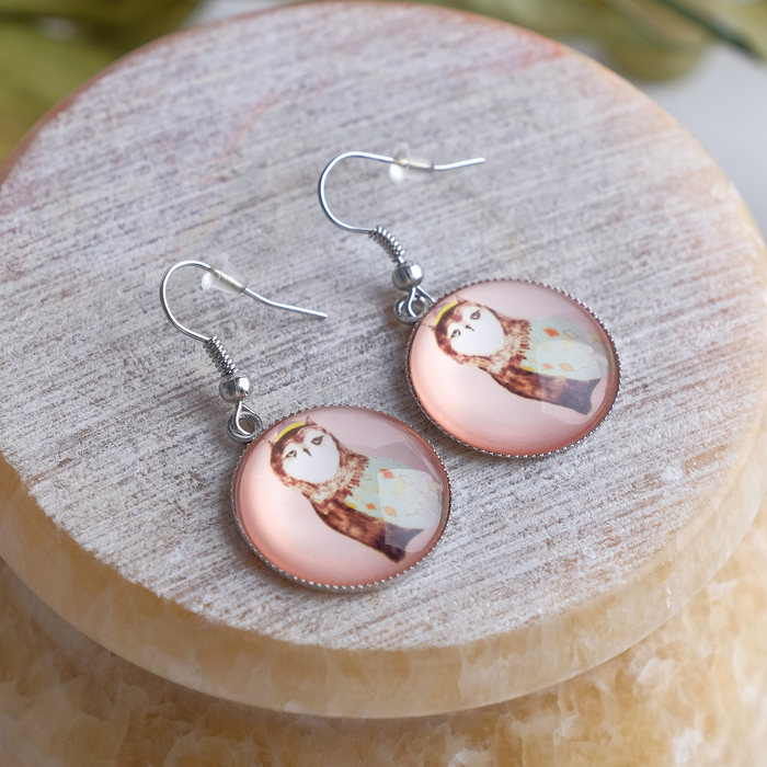 Серьги из стекла Candy сова, цветные в серебре