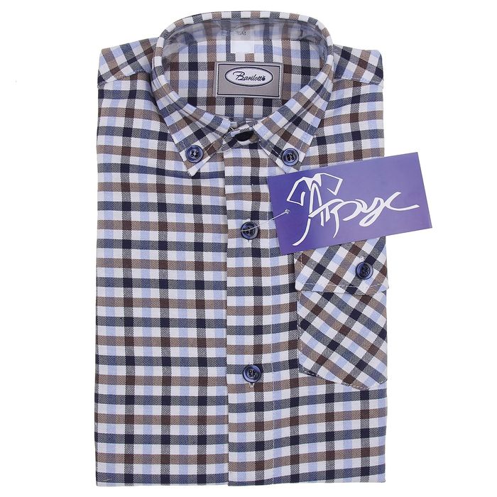 Сорочка для мальчика, рост 80 см (25), цвет синий, принт клетка 1141Ш_М