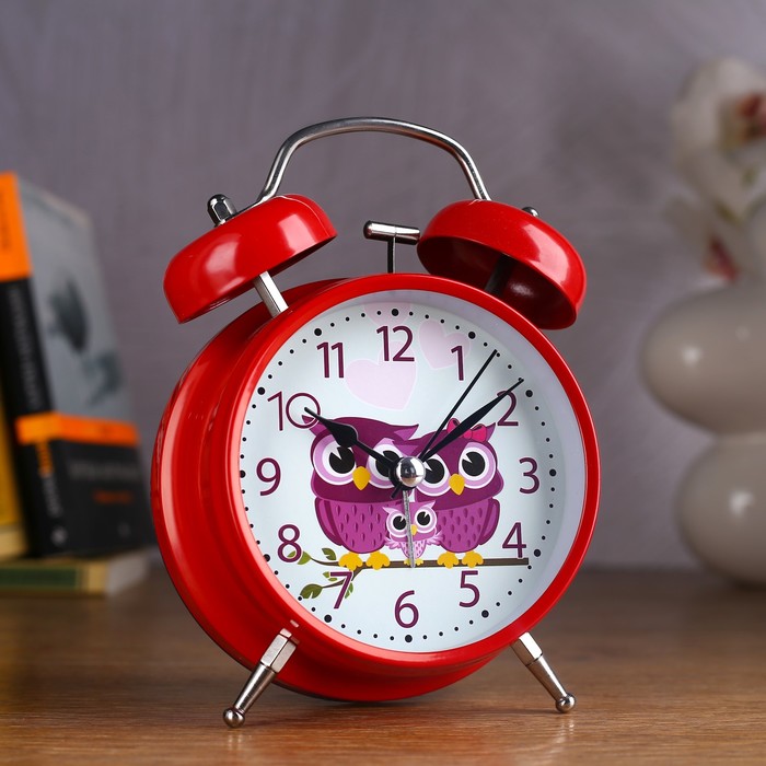 Будильник d=11,5см, микс, на циферблате Совушки (тихий ход) с подсветкой