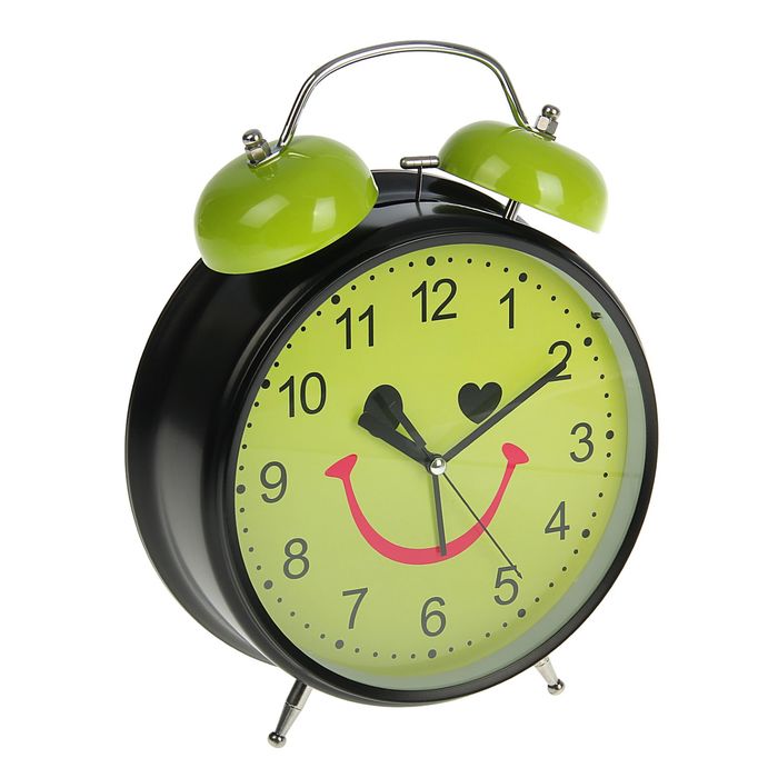 Будильник d=23см, черный, на циферблате Мордашка-улыбашка на зеленом микс
