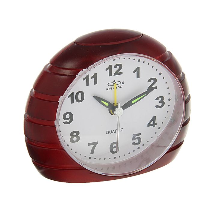 Будильник овал обрез, Полосы горизонтали, бел циферблат 8*9см микс