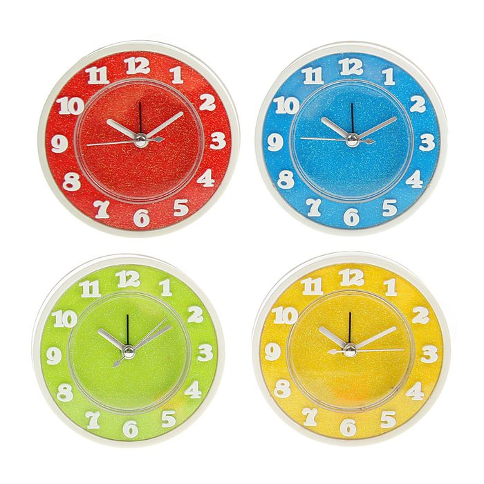 Будильник круг цифры объем, разноцветный циферблат с блестками микс d=10см