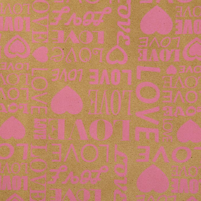 Бумага упаковочная крафт "Love" розовый на коричневом, 70 см х 8,5 м