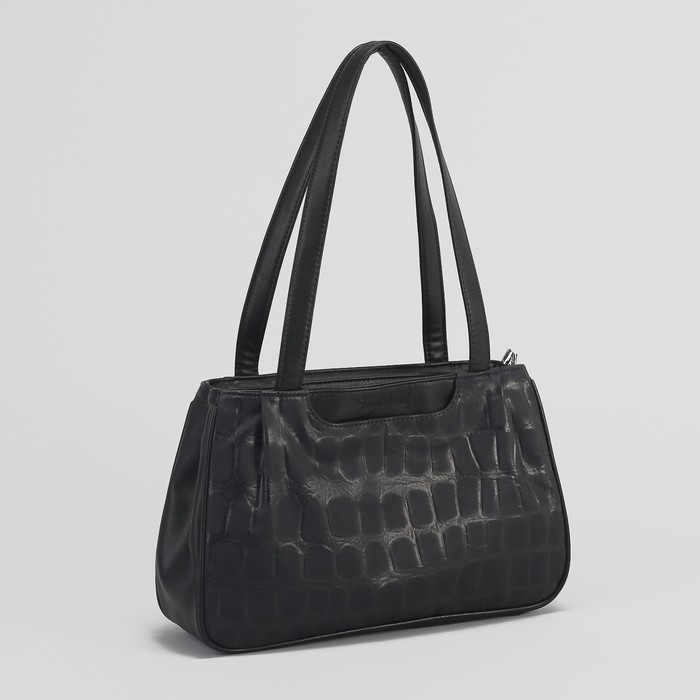 Сумка женская на молнии, 2 отдела, 2 наружных кармана, крокодил, цвет чёрный