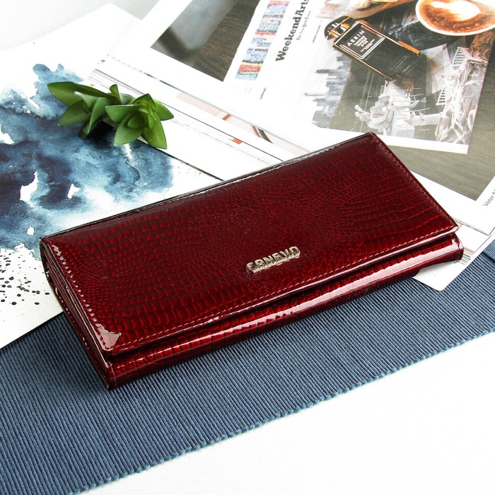 Кошелёк женский на клапане, 5 отделов, отдел для карт, наружный карман, цвет бордовый