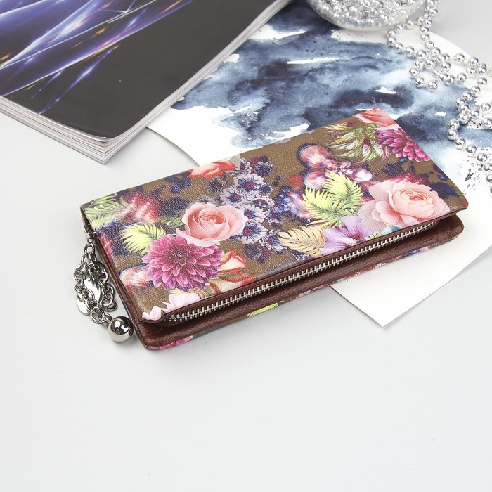 Кошелёк женский на молнии, 5 отделов, отдел для карт, для монет, с ручкой, цвет хаки