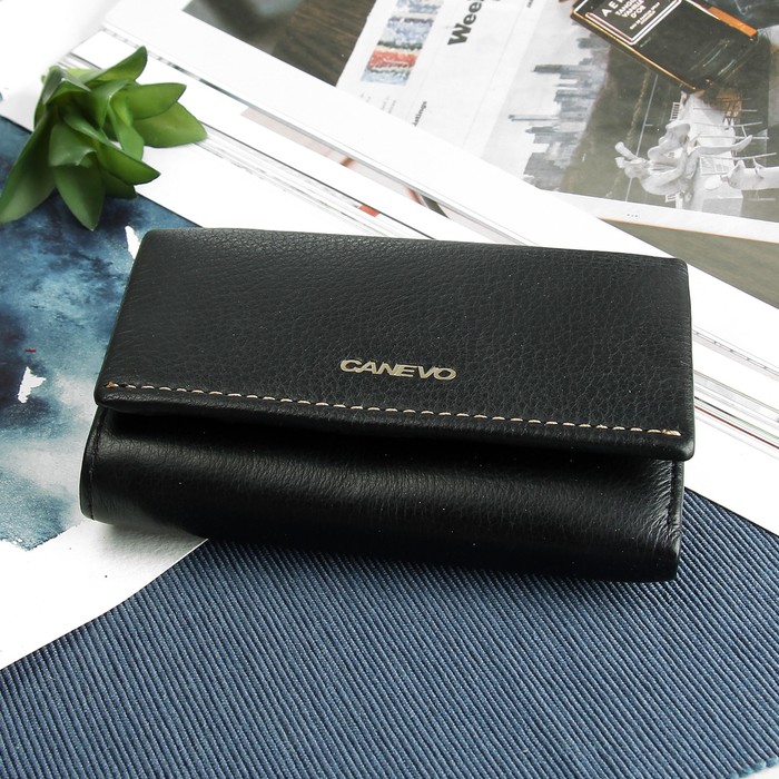 Кошелёк женский на клапане, 2 отдела, отдел для карт, для монет, цвет чёрный